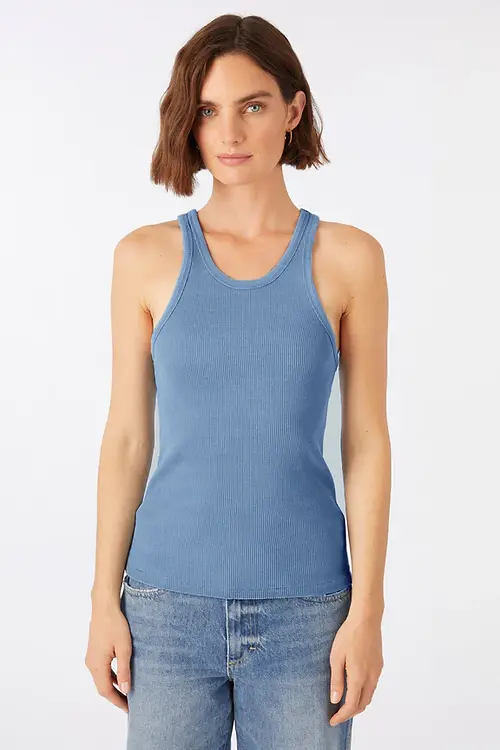 AMO LONG RIB TANK INDIGO STONE WASH