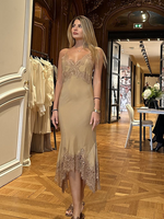Load image into Gallery viewer, Gold Hawk Cara Slip Bias Mid-Lenght Dress
