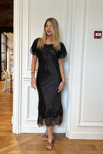 Load image into Gallery viewer, Gold Hawk Luna Flutter Sleeve Long Bias Dress
